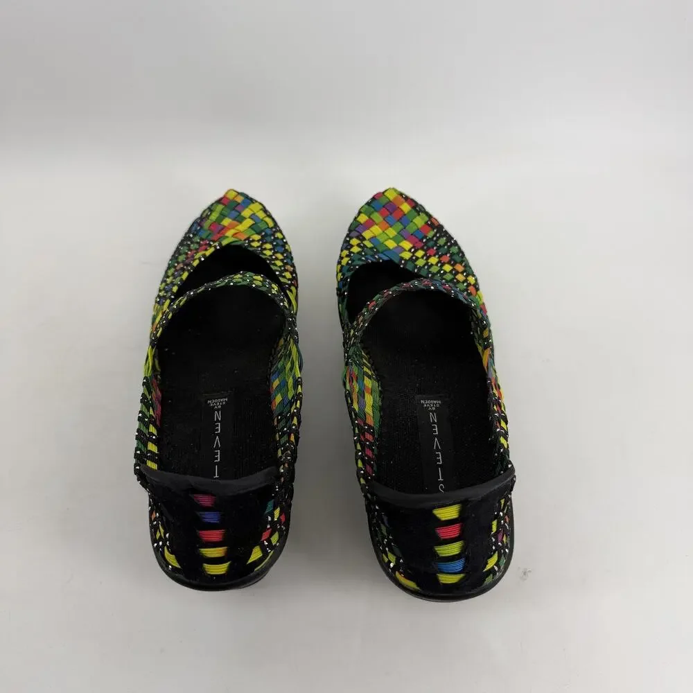 Steven By Steve Madden Brice Shoes Womens 8 Multicolor Woven Mary Jane Wedge